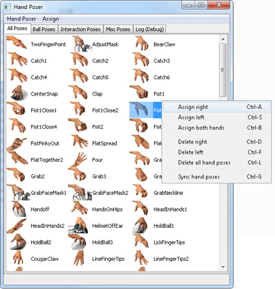 HandPoser tool GUI with hand icons